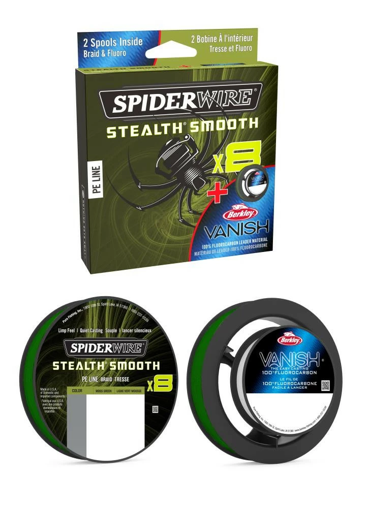 SPIDERWIRE - Pure Fishing SPIDERWIRE Stealth Smooth 8x Braid And FC Duo Spool 3 SPIDERWIRE - Pure Fishing SPIDERWIRE Stealth Smooth 8x Braid And FC Duo Spool